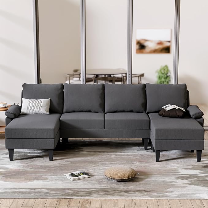 FONTOI U Shaped Sectional Couch Convertible Modular Sectional Sofa with Chaise &amp Ottomans Modern 6 Seat U Shaped Couches for Living Room Apartment Grey