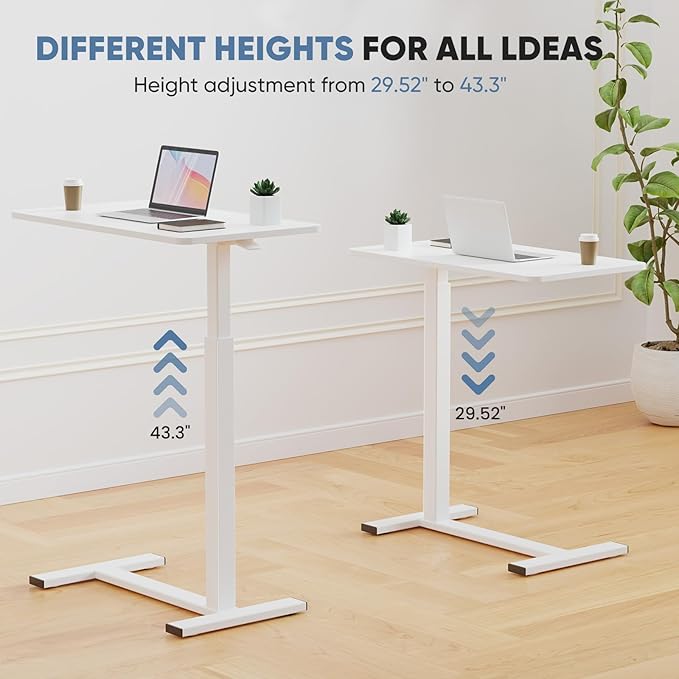 NEWBULIG Overbed Table with Wheels Adjustable Height Bedside Hospital &amp Home Use Rolling Laptop Desk Mobile Standing Table for Medical &amp Home Office White
