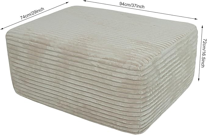 Large Ottoman Foot Rest 37 Beige Sofa Couch Ottomon with Soft Long-Pile Fabric High Resilience Foam &amp Spring Support Ottoman for Living Room Extra Seating