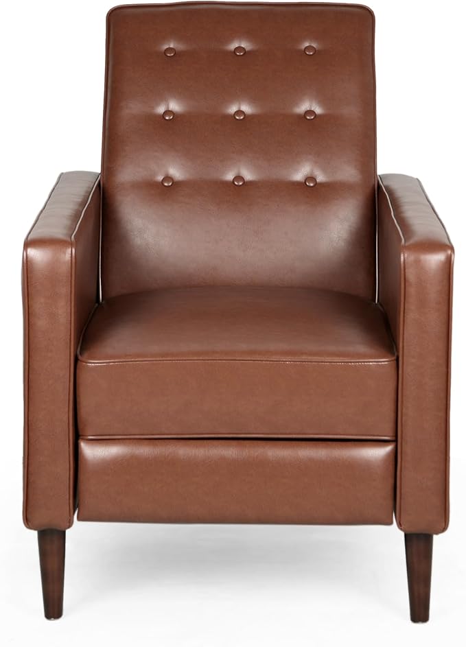 Mid-Century PU Leather Rocker Recliner Chair with Tufted Design Adjustable Single Recliner Sofa with Thicker Seat Cushion with Pocket for Living Room Bedroom Apartment (Light Brown Style1)