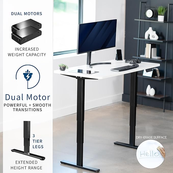 VIVO Electric 60 x 24 in Dual Motor Sit Stand Desk Memory Height Adjustment 2B Series White Dry Erase Top Black Frame DESK-KIT-2B6WE