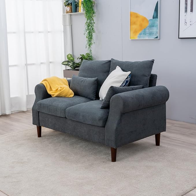 Panana Convertible Sectional Sofa CouchL-Shaped 2 or 3-Seat Sofa Sectional with Reversible Ottoman for Small Living Room Apartment (Gray Linen Fabric 2 Seater ONLY - Scroll arms)