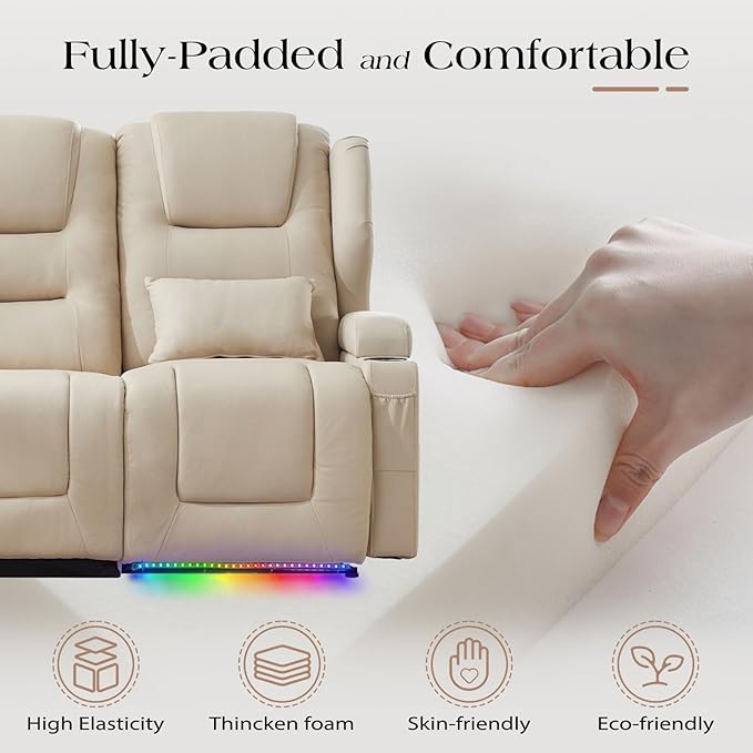 3-Seater Power Recliner Sofa Couch Flip Middle Backrest Reclining Sofa Chair for Living Room with Charging Station/Cup Holders/LED Ambient Light