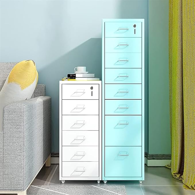 Vertical Filing Cabinet Metal Mobile File Cabinet with Lock and Casters 3/5 /6/8 Drawer Home Office Cabinet for /A4 File (Color : Lake Blue Size : 3 Drawer)