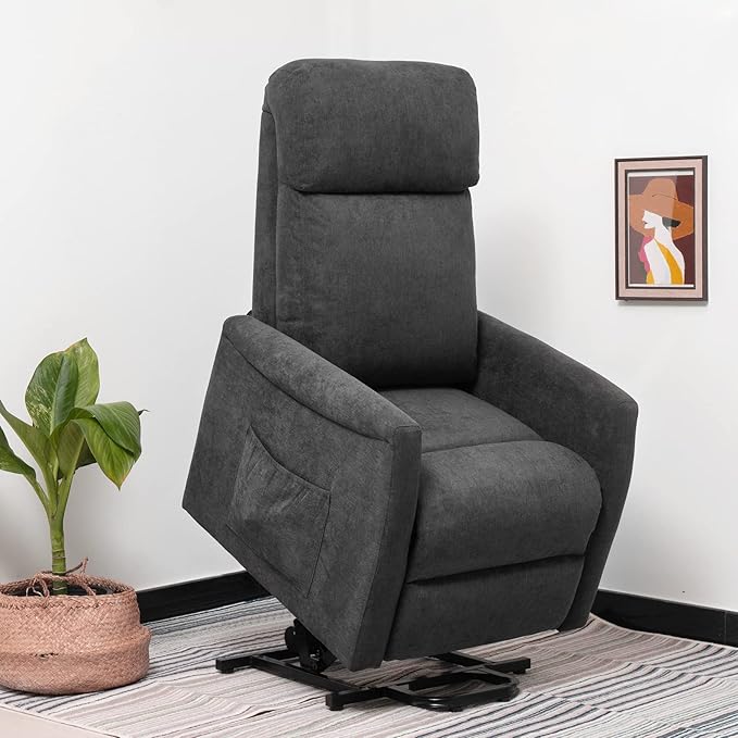 Giantex Power Lift Recliner Chair for Elderly Ergonomic Lounge Chair w/Remote Control Adjustable Backrest Side Pocket Electric Stand-Up Fabric Arm Chair for Bedroom Living Room Nursery (Grey)