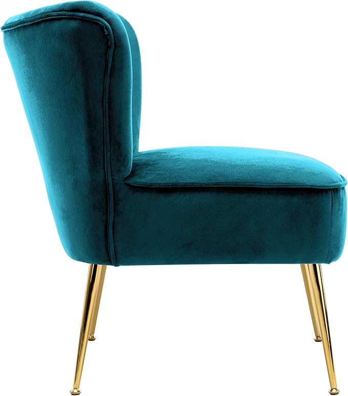 WO Home Furniture 25 Wide Tufted Velvet Accent Chair with Rust Resistant Golden Metal Legs Premium Quality Rust Resistant Seat for Your Den Living Room Bedroom Inside Area (Teal)