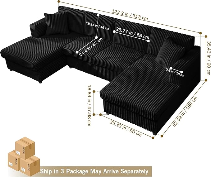 Modular Sectional Sofa U Shaped Cloud Sectional Couches for Living Room Oversized Couch with Doule Chaise &amp Deep Seat Fluffy Corduroy Sofa Washable