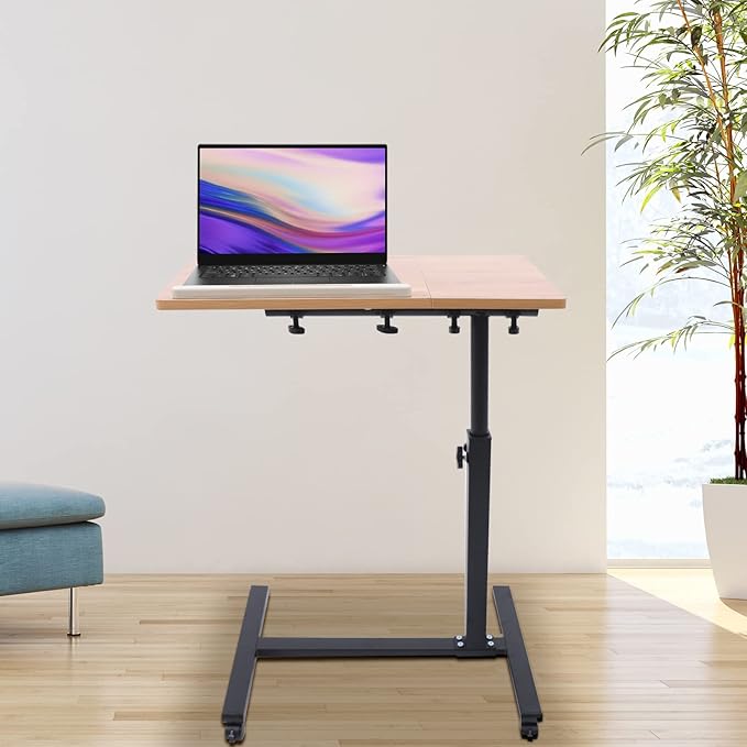 Adjustable Laptop Desk with Lockable WheelsHeight and Angle Adjustable Rolling Laptop StandPortable Mobile Standing Table for Home OfficeFits Laptops up to 15.6 inches