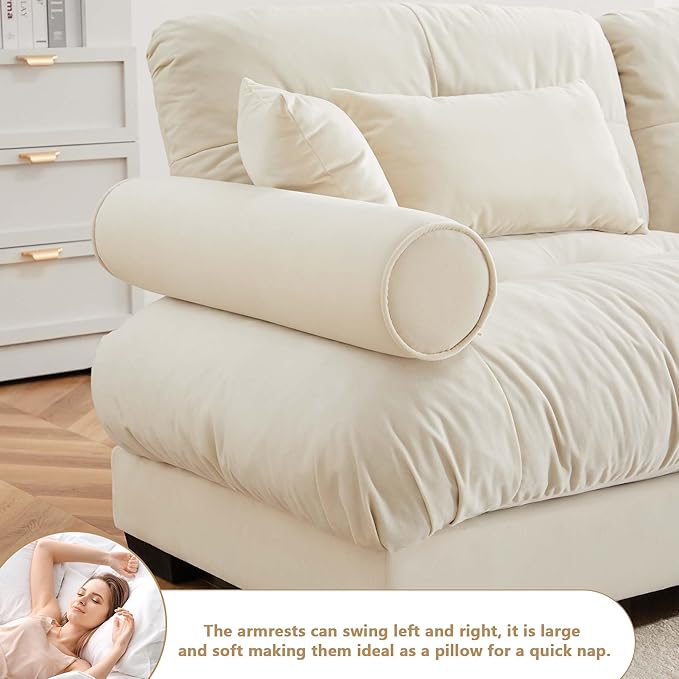 Setawix Velvet Oversized Loveseat Sofa Couch with Deep SeatExtra Large Modular Sectional 2 Seater Cloud Couches for Living RoomModern 2-Seat Sleeper Sofa with PillowsTufted(Cream)