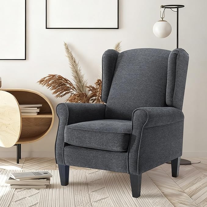 Dark Grey Accent Chairs Modern Living Room Single Wingback Sofachair Classic Bedroom High Back Reading Seats Bussiness Upholstered Arm Chairs for Office Guest Room