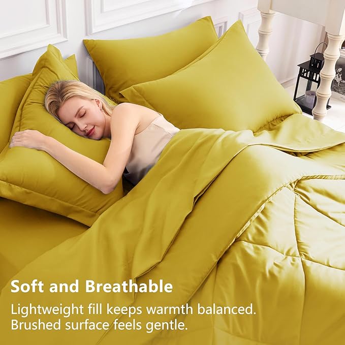 CozyLux King Size Comforter Set Mustard Yellow - 7 Pieces Bed in a Bag King Luxury Soft Bed Set for All Seasons Bedding Set with Down Alternative Comforter Sheets Pillowcases &amp Shams