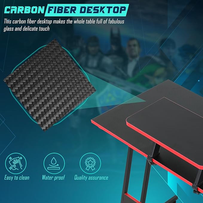 Corner Computer DeskL Shaped DeskGaming Desk with Large Monitor Stand &amp Carbon Fiber Surface Home Office Study Writing WorkstationSpace-SavingBlack