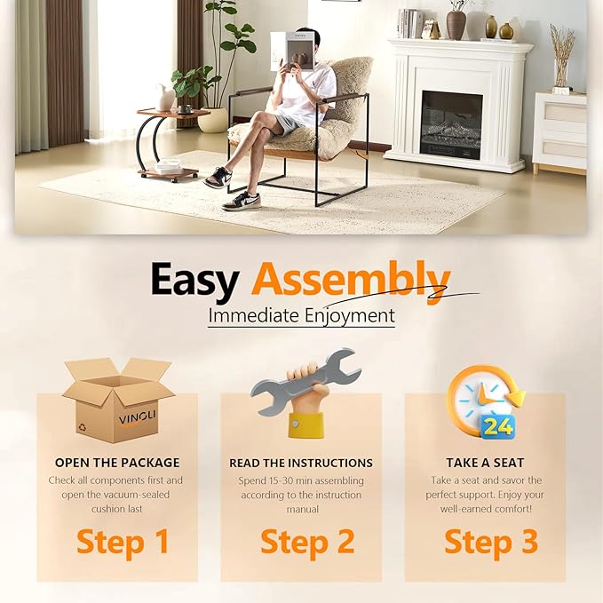 VINGLI 28 Wide Plush Upholstery Sling Modern Accent Chairs Set of 2 Cute Reading Armchair with Removable Seat Cushion &amp Tan Microfiber Seat Base Lazy Chair for Bedroom &amp Lounge Beige