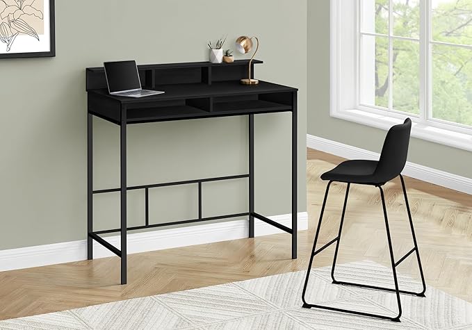 Computer Desk Home Office Standing Storage Shelves 48 l Work Laptop Black Laminate Black Metal Contemporary Modern