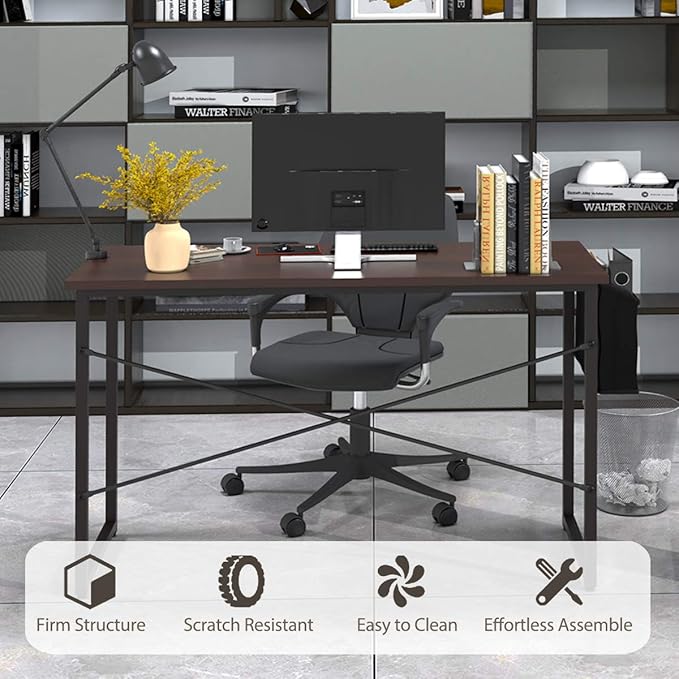 Tangkula Computer Desk with Storage Bag Home Office Writing Study Desk Modern Simple Style Laptop Table (47 Coffee)