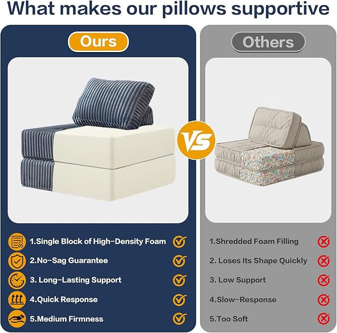 Folding Sofa Chair Foldable Floor Sofa Bed with Corduroy Convertible Sleeper Chair Single Portable Fold Out Chair Bed for Adults Folding Futon Mattress for Small Spaces Apartments