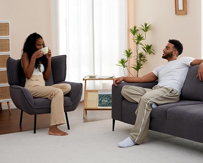 AMERLIFE 89 inch Sofa 3 Seater Sofa Chair Set 3 Chairs and Sofa Set Comfy Sofa Couch with Extra Deep Seats Grey Corduroy
