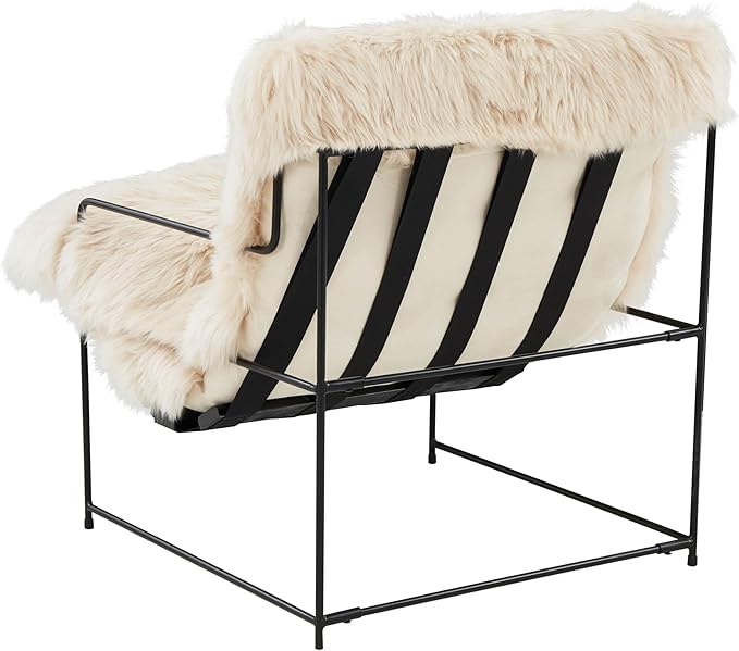 First of a Kind Cozy Natural Genuine Sheepskin Accent Chair - Bedroom Chair with Modern Iron Frame - 440 lbs Capacity Sumptuous Upholstery - Fully Assembled 27 W x 33 D x 35 H