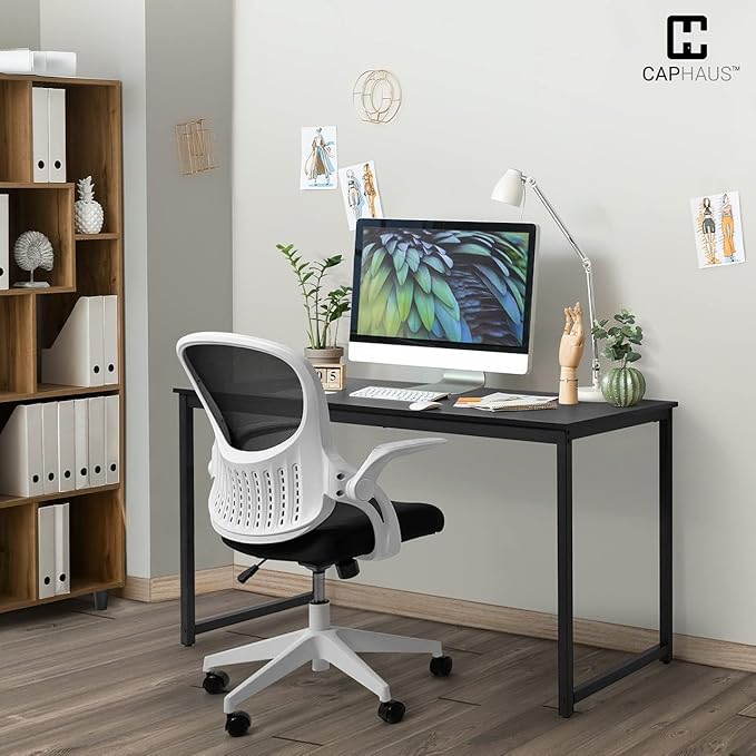 Fencer Wire 55 Inch Computer Desk Home Office Desk Modern Work Desk Writing Desk for Small Space Simple Desk for Home Use &amp Office PC Table Gaming Desk Space-Saving Workstation Black