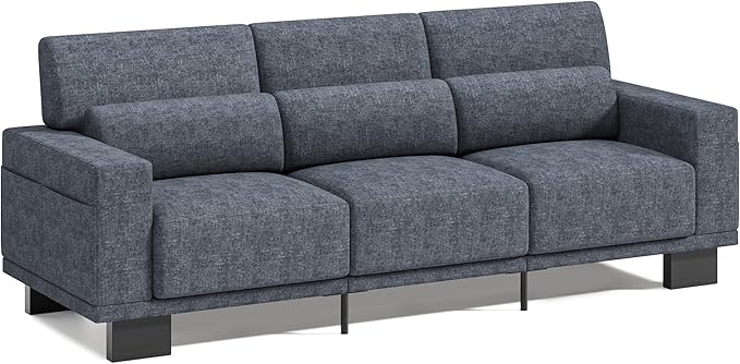 Gizoon 89 Inch Modern Sofa 3-Seater Chenille Couch with Wide Armrests &amp Deep Cushions for Living Room Bedroom and Apartment Dark Grey