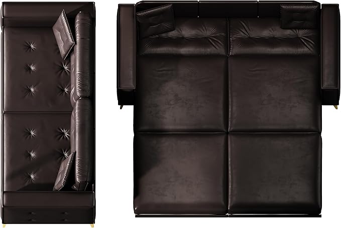KEIKI 92.1 King Size Pull Out Sofa Bed 3-in-1 Faux Leather Convertible Sleeper Clouch with 2 Pillows 4-Seater Sofa Bed for Living Room Apartment Office Dark Brown