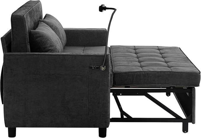 Zateety 3-in-1 Loveseat Sofa Bed Adjustable Backrest 56.9 Pull Out Sofa Bed Soft Chenille Sofa Couch with Large Pockets and Lumbar Pillows Sleeper Couch for Small Space