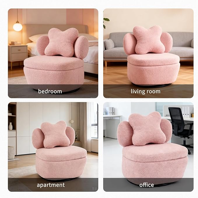 Teddy Velvet Swivel Accent Chair with Storage 360° Rotating Ergonomic Single Chair Scratch-Resistant Comfy Sofa for Living Room Bedroom Small Space Holds 300 LBS Pink