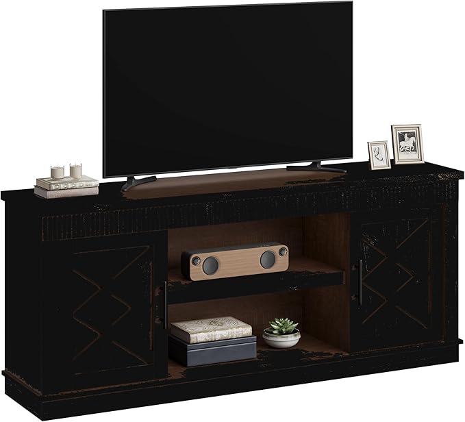 GarveeHome Farmhouse TV Stand for 80 in TVs Long Entertainment Center with 6 Storage Drawer &amp Soundbar Shelf Brown Television Consoles Stands for Living Room Bedroom