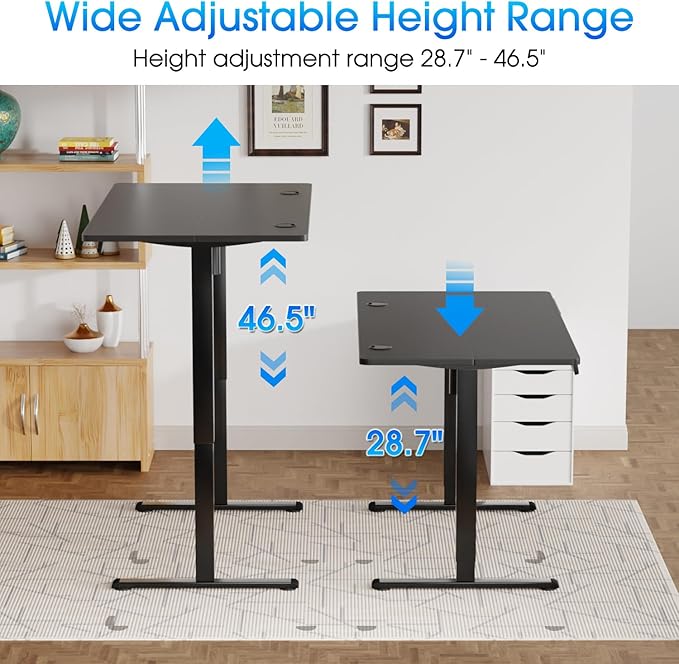 PayLessHere 48 Inch Electric Standing Desk Sit Stand up Desk Home Office Desk with Large Space Headphone Holder 2 Memory Function for HomeOfficeMeeting Room (Black)