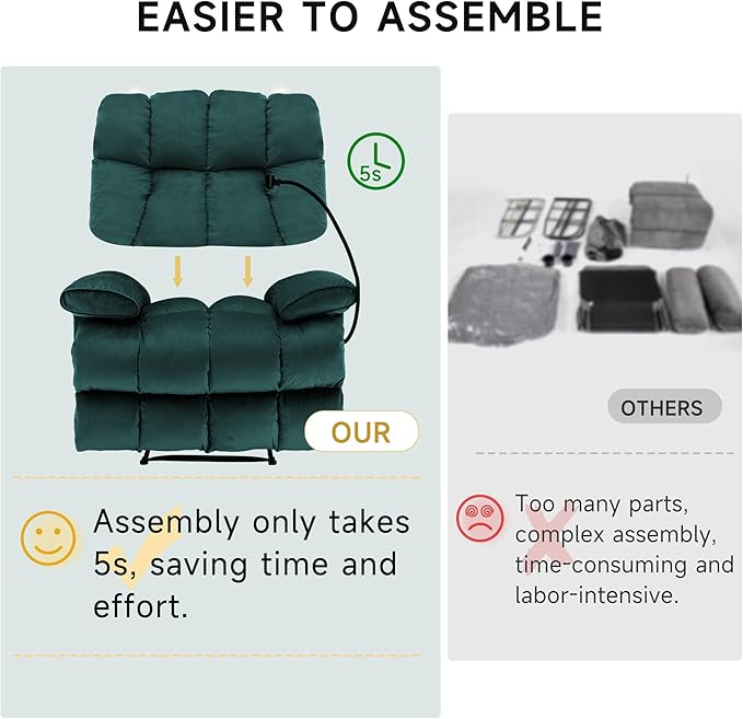 Euthymia Oversized Recliner Chair Big and Tall Recliner Chairs for Adults 400LBS Large Recliner Chair Extra Wide Recliner for Living Room Teal