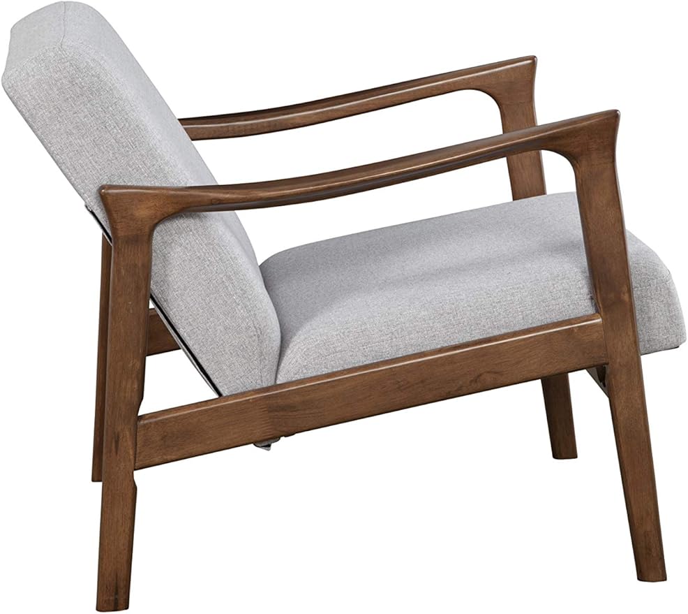 Alpine Furniture Zephyr Mid-Century Retro Accent Lounge Chair Wooden Arm Upholstered Back Living Room Furniture 33 W x 27.5 D x 29 H Walnut Finish/Pebble Upholstery
