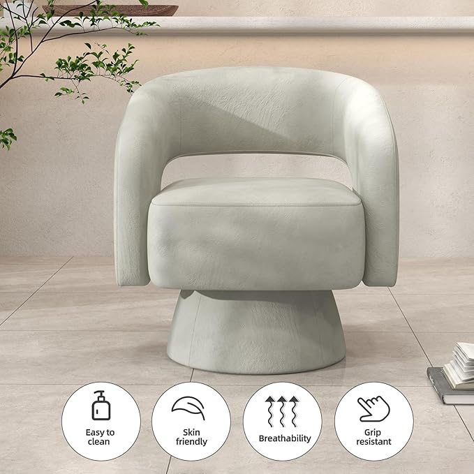 ANJ Swivel Accent Chair Set of 2 Modern Luxury Velvet Accent Chair Comfy Round Armchiars 360 Degree Swivel Barrel Chairs for Living Room Bedroom Office Grey