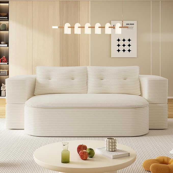 78.7 Convertible Foldable Floor CouchComfy Portable Fold Out Lounge with Functional Blanket and 2 Soft PillowsCorduroy Loveseat CouchSleep Sofa Bed for Living RoomBedroom(Beige)