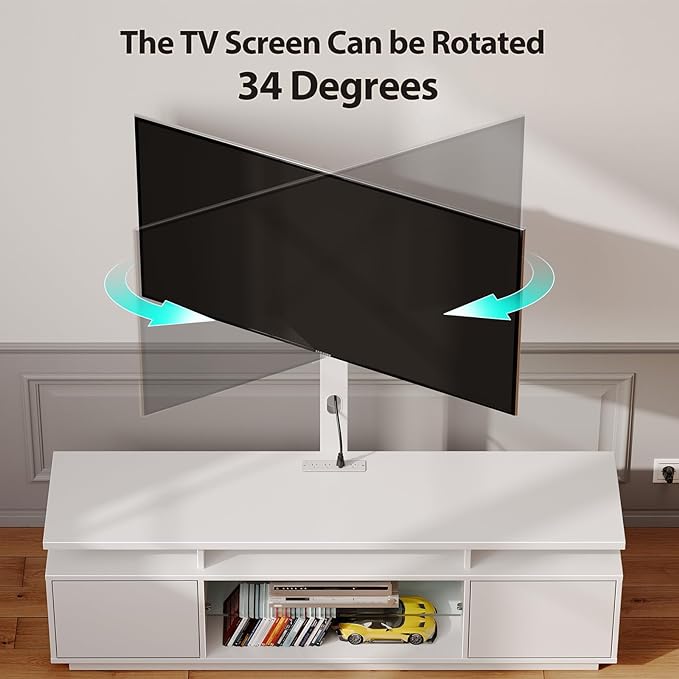 Rolanstar TV Stand with Mount and Power Outlet 51.2 Swivel TV Stand Mount for 32/45/55/60/65/70 inch TVs Height Adjustable Modern Entertainment Center with Storage &amp LED Lights TV Table White