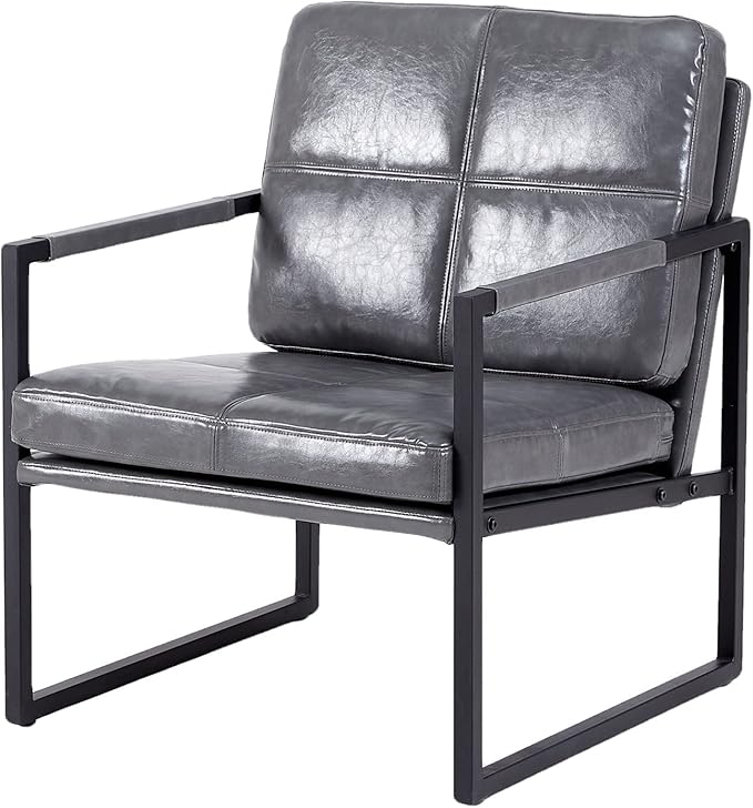 Light Grey PU Leather Leisure Black Metal Frame Recliner Chair for Living Room and Bedroom Furniture