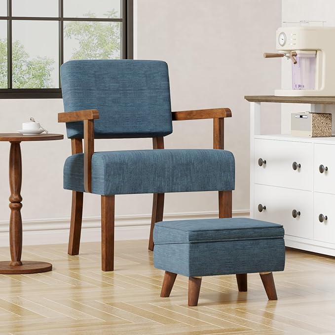 Accent Chair Set of 2 with Table Living Room Chairs with Soft Seat and Armrests for Living Room Bedroom Reading Room Waiting Room Lake Blue (AC01)