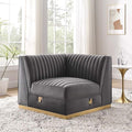 Modway Sanguine Channel Tufted Performance Velvet Modular Sectional Sofa Ottoman Left Corner Chair Gray