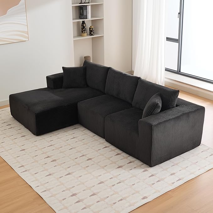Sectional Cloud Boneless Couch 108 Modern Comfy L-Shape No Assembly Required Convertible Compression Sleeper Modular Sofa with Corduroy Fabric Deep Seat Loveseat + Chaise for Living Room