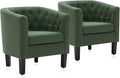 BELLEZE Green Accent Chairs for Living Room Set of 2 Elegant Arm Chairs Upholstered Tufted Barrel Chairs Club Chairs for Bedroom with Sturdy Legs and Linen Fabric - Berlinda (Green)