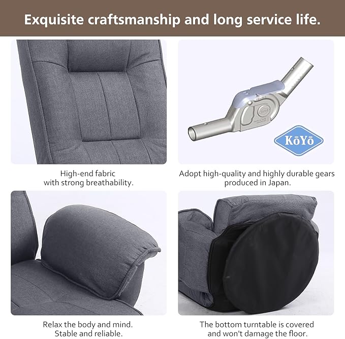 FLOGUOR 360 Degree Swivle Adjustable Floor Chair Chaise Lounge Indoor Folding Lazy Sofa with Armrests and Side Pocket Adults Gaming Chairs for Living Room Bedroom Factory Price 201 (GR)