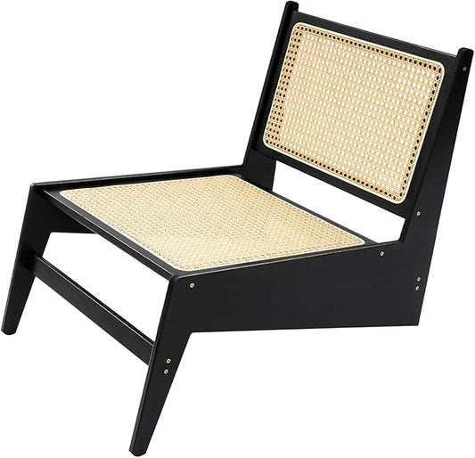 Bamboo Accent Chair 21×25×23in Mid Century Side Chairs Comfy Bamboo Chairs Bamboos Wood Lounge Chair with Woven Cane Backrest for Bedroom Reading Room (Black)
