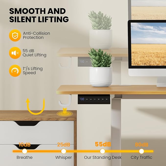 Tangkula 63 Inch Height Adjustable Electric Standing Desk Extra Large Sit Stand Desk with 3 Memory Height Settings Anti-Collision System 2 Hanging Hooks &amp Wire Holes Rising Desk for Home Offic
