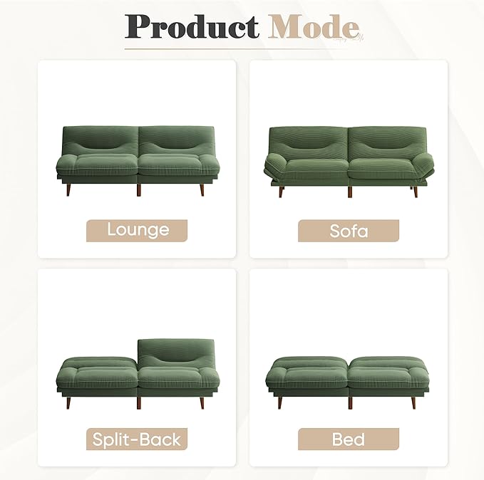 Homall Futon Sofa Bed Modern Loveseat Futon Couch with Adjustable Backrest and Armrests Sleeper Sofa Bed with Wood Frame for Living Room Office Apartment (Corduroy Green)