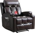 CANMOV Manual Recliner Chair with Massage and HeatBreathable Leather Recliner Chair with Armrest and Backrest Manual Reclining Single Sofa with 2 Cup Holders Side Pocket for Living RoomDark Brown