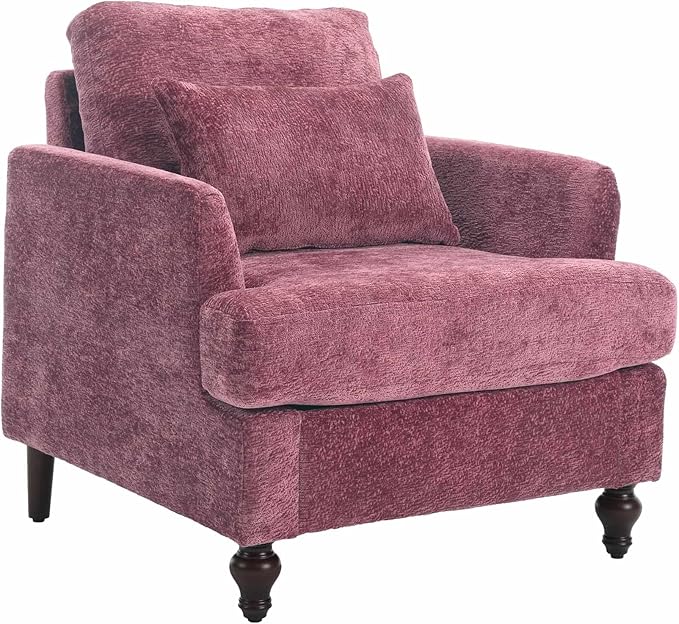 Wood Frame Armchair Modern Accent Chair Lounge Chair for Living RoomTufted Club Chair Mid Century Modern Arm Chairs with Studded Solid Wood Frame for Bedroom Reading(Wine red Chenille)