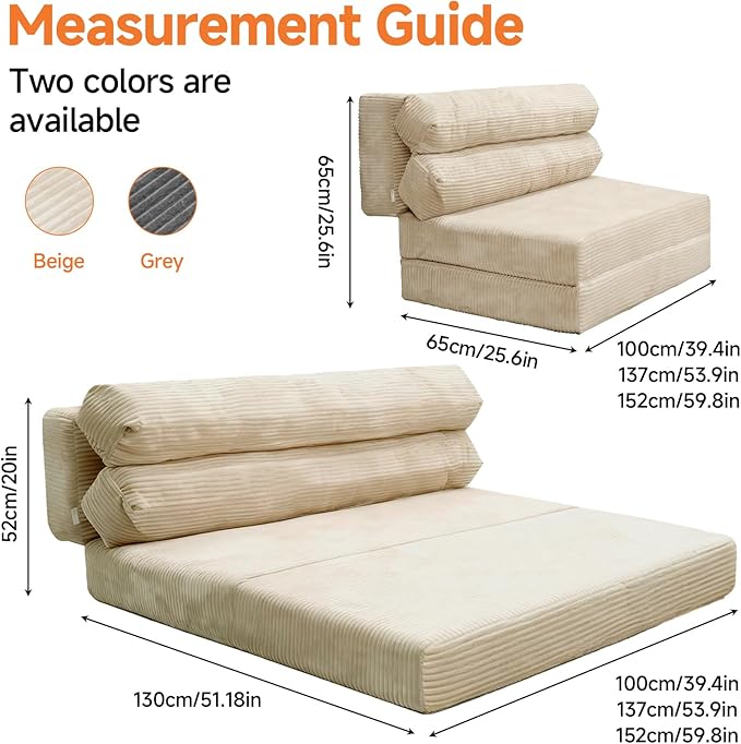 Convertible Sofa Bed Folding Sofa Bed Couch Pallout Floor Couch Convertible Futon Chair Beds Floor Teddy Sofas Mini Couch for Bedroom Love Seat Sleeper Beds(Beige White51.1×39.3×23.6)
