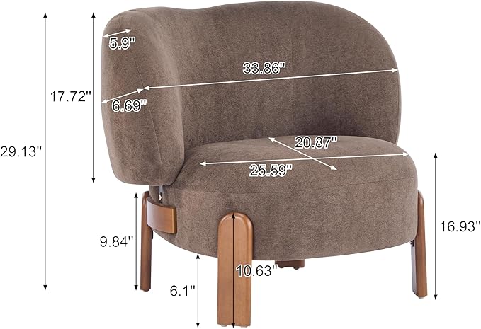 Christopher Knight Home Lily Solid Wood Wingback Accent Chair Fabric Upholstered Club Chair Curved Backrest Single Sofa Comfy Reading Lounge Chair for Living Room Soft Cushion Seating Dark Brown