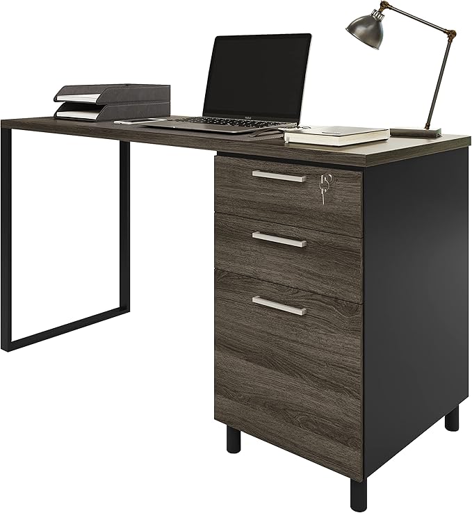 Modern Design Milano Office Computer Desk with 3 Locking Drawers 48 Inch Grey and Black Industrial Wood Desk with Filing Drawer and Storage by Crafts and Comfort