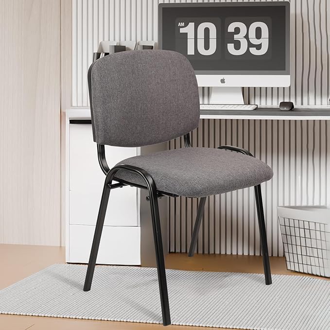 CLATINA Set of 10 Stackable Waiting Room Chairs Armless No Wheels Reception Chair with Upholstered Seat Guest Chairs for Conference Breakroom Lobby Events Church School Hall Hotel (Grey)