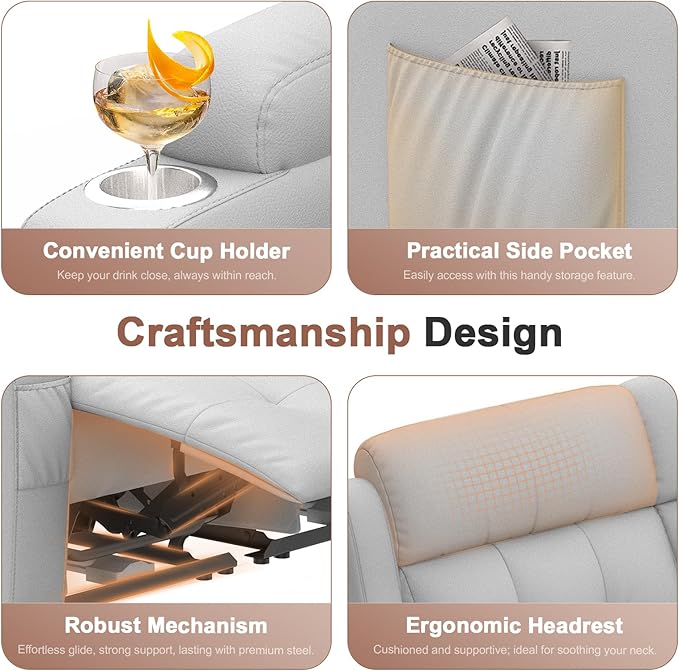 Reclining Loveseat Massage Loveseat Recliner Sofa Heavy Weight Capacity RV Love Seat Chair Clearance with Console USB Type C Port Storage Cup Holders Wall Hugger Couch (Light Gray Loveseat)